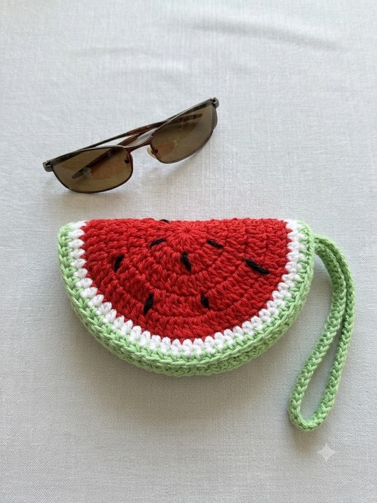 Handmade Accessories - Handmade Crochet Watermelon Sunglasses Case & Wristlet Pouch